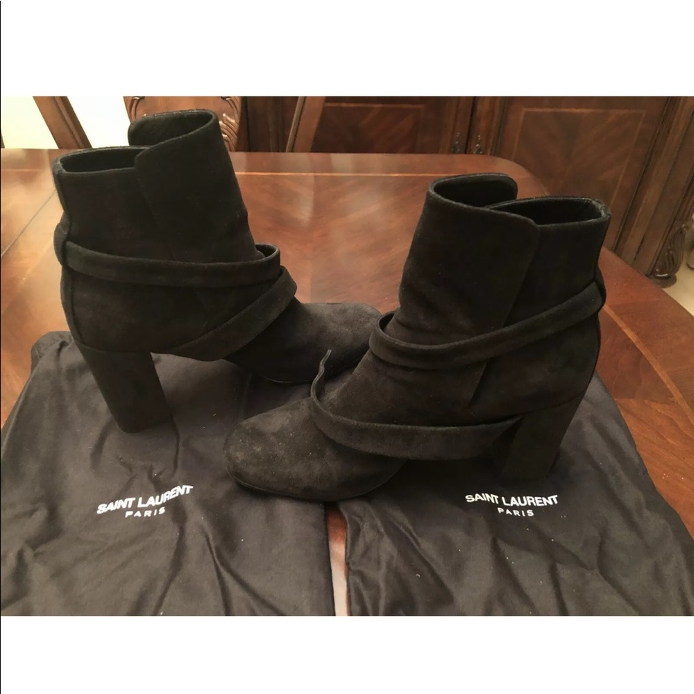Saint Laurent 90mm Buckled Suede Ankle Boots